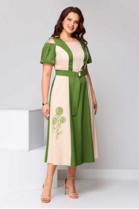 Платье Асолия 2682 Бежево-зеленое