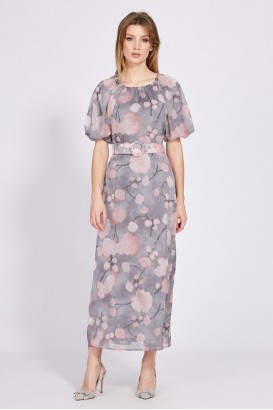 Платье Эола Стиль 2584 Серый в розовые цветы
