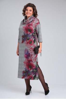Платье Michel Chic 2152 Серый, лиловая роза