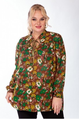 Блузка Michel Chic 760 Зеленый + корчиневый + цветы
