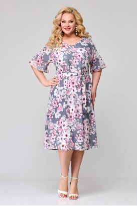 Платье Мишель стиль 1124 Серо-розовое